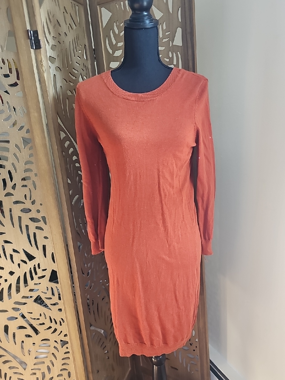 Modcloth Rust Orange Long-Sleeve Knit Sheath Dress